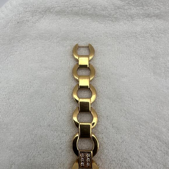 Caravelle New York Rose Gold Tone Crystal Bezel Bracelet Watch Roman Dial 44L163